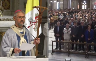 Mons. Jorge Eduardo Schenig / Asistentes a la Misa en Luju00e1n, como el presidente Alberto Fernu00e1ndez. Cru00e9dito: Youtube Santuario de Luju00e1n 