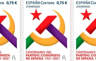 Sello emitido por Correos en Espau00f1a reivindicando al Partido Comunista. Cru00e9dito: Correos y Telu00e9grafos 