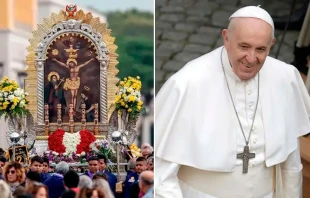 Procesiu00f3n del Seu00f1or de los Milagros en Roma / Papa Francisco. Cru00e9dito de ambas fotos: Daniel Ibu00e1u00f1ez / ACI Prensa  Daniel Ibu00e1u00f1ez / ACI Prensa