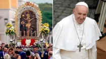Procesión del Señor de los Milagros en Roma / Papa Francisco. Crédito de ambas fotos: Daniel Ibáñez / ACI Prensa