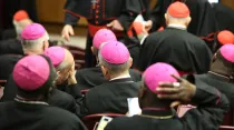 Obispos en el aula del Sínodo. Crédito: Daniel Ibáñez / ACI