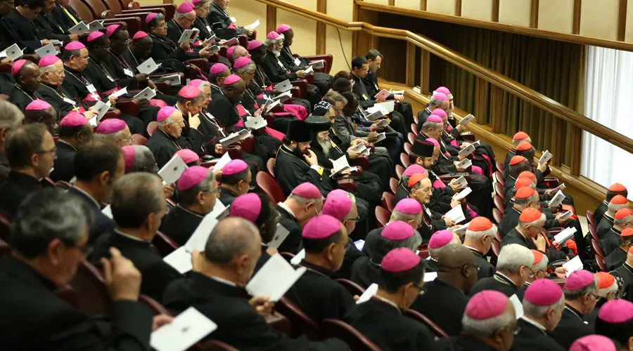 Un grupo de obispos en el Sínodo sobre la Familia realizado en 2015 en el Vaticano. Foto: Daniel Ibáñez (ACI Prensa)
