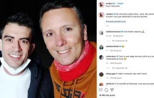 El P. Daniel Pajuelo posa junto al actor porno u00c1ngel Muu00f1oz Garcu00eda, conocido como u201cJordiu201d, en una publicaciu00f3n de su cuenta en Instagram. 