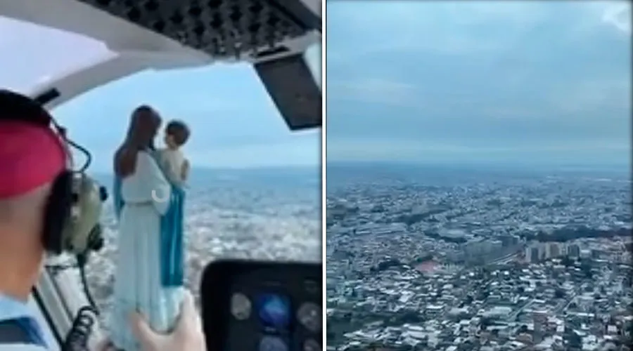 Coronavirus: Bendicen Guayaquil con imagen de la Virgen María desde helicóptero