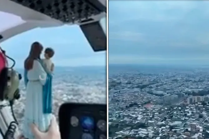 Coronavirus: Bendicen Guayaquil con imagen de la Virgen María desde helicóptero
