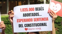 Protesta de la plataforma provida Derecho a Vivir ante el Tribunal Constitucional de España. Crédito: DAV