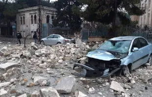 Daño al vecindario cerca de la Iglesia greco-católica melquita en Alepo, Siria. Crédito: Madonna Ewaz/ACI MENA 