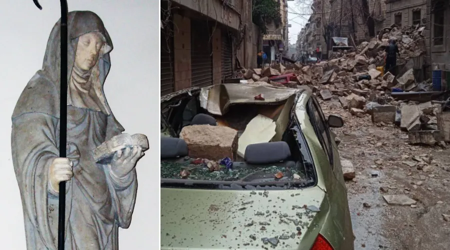 Estatua de Santa Austreberta. Crédito: Theoliane (CC BY-SA 3.0) / Terremoto en Turquía y Siria. Crédito: ANS?w=200&h=150