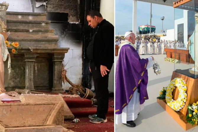 Encontró la Virgen destruida por ISIS y hoy vio al Papa bendecirla