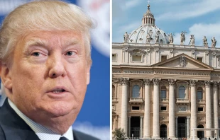 Presidente de los Estados Unidos, Donald Trump, y la fachada de la Basu00edlica de San Pedro en el Vaticano  