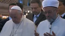 El Papa Francisco y el Gran Mufti en la Mezquita Azul / Captura Youtube