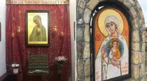 De izquierda a derecha: Icono de la Virgen de Fatima en Rusia y Mosaico de Nuestra Señora de Fátima en Ucrania. Crédito: Parroquia de San Juan Bautista y Parroquia de San Cirilo y San Metodio