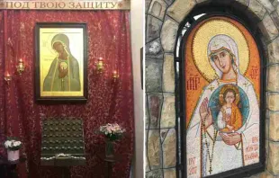 De izquierda a derecha: Icono de la Virgen de Fatima en Rusia y Mosaico de Nuestra Señora de Fátima en Ucrania. Crédito: Parroquia de San Juan Bautista y Parroquia de San Cirilo y San Metodio 