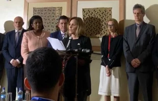 Valerie Huber, representante de Estados Unidos, y delegados de los 10 pau00edses en conferencia de prensa este 14 de noviembre. Cru00e9dito: Cortesu00eda Rodrigo Ivu00e1n Cortu00e9s. 