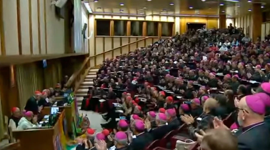 El Aula Sinodal durante el discurso final del Papa. Foto: Captura de Youtube?w=200&h=150