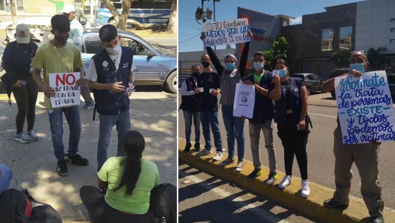 Voluntarios de Cáritas de Coro en las calles explicando el mal de la trata de personas. Crédito: Cáritas Coro?w=200&h=150