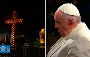 El Papa Francisco en el Vu00eda Crucis en el Coliseo Romano en Viernes Santo. Captura Youtube Vatican Media 