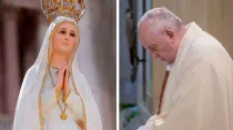 La Virgen de Fátima y el Papa Francisco. Créditos: Daniel Ibáñez / ACI Prensa - Vatican Media