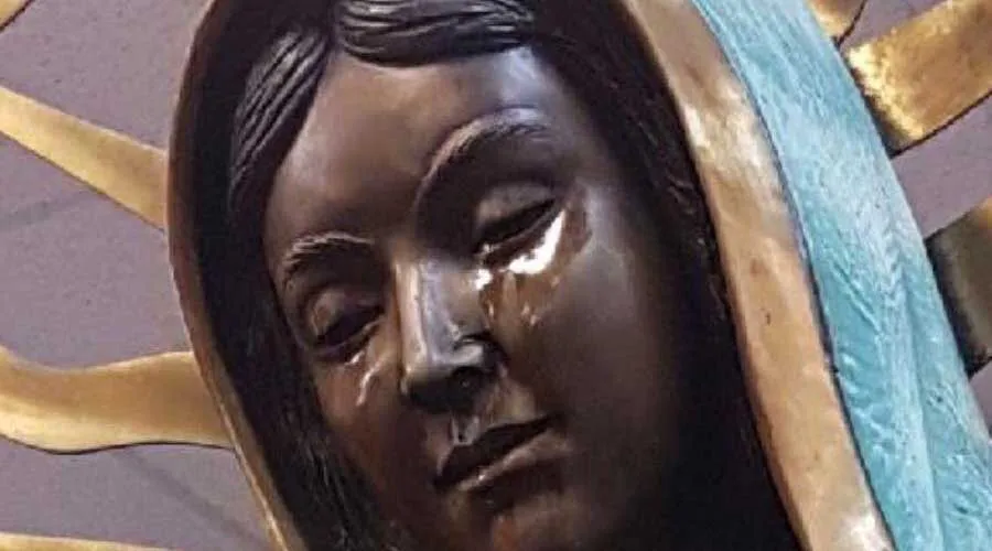 Rostro de imagen de la Virgen de Guadalupe que habría llorado. Foto: Facebook de parroquia Nuestra Señora de Guadalupe en Hobbs.