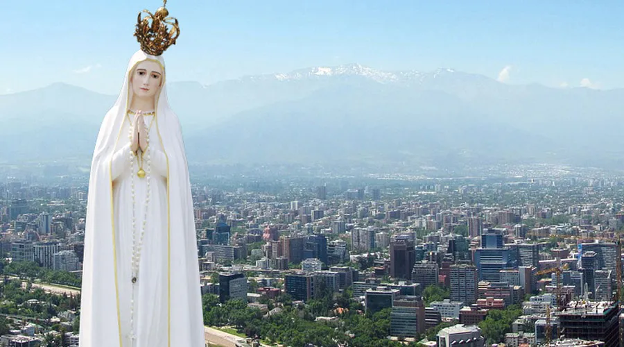 Virgen de Fátima / Vista de la ciudad de Santiago de Chile. Crédito: Misión Fátima Chile.