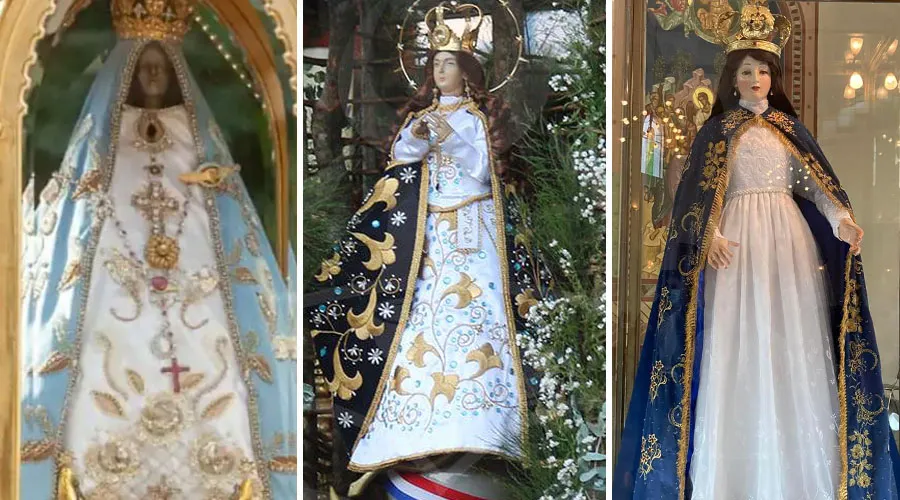 Nuestra Señora del Valle, Argentina; Nuestra Señora de Caacupé, Paraguay; Virgen de Lo Vásquez, Chile. Créditos: Obispado de Catamarca / Santuario de Caacupé / Diócesis de Valparaíso.