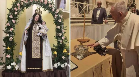 Papa Francisco bendice corona de la Virgen del Carmen
