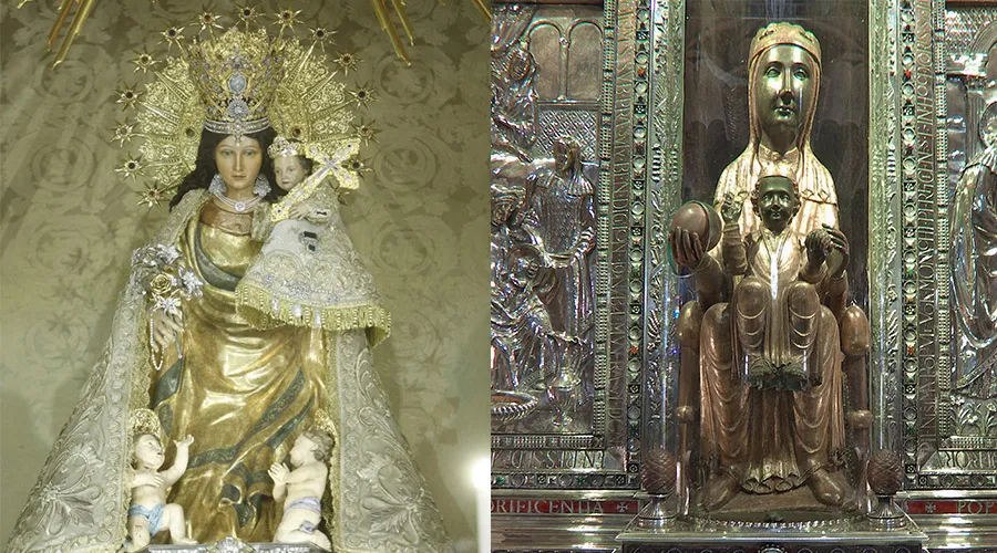 Virgen de los Desamparados (izq) y Virgen de Montserrat (dcha) en sus representaciones originales.
