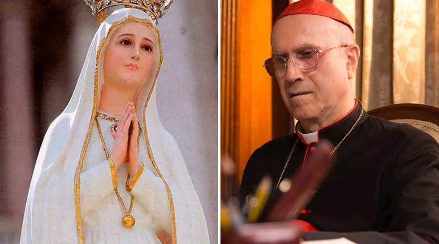 Virgen de Fátima y el Cardenal Tarcisio Bertone / Fotos: Daniel Ibáñez (ACI Prensa)