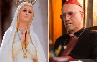Virgen de Fátima y el Cardenal Tarcisio Bertone / Fotos: Daniel Ibáñez (ACI Prensa) 