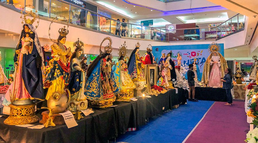 More than 50 images of the Virgin Mary are displayed in a mall in the Philippines