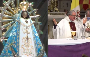 Imagen de la Virgen de Luju00e1n y Mons. Ojea en la Misa de hoy. Cru00e9dito: Santuario de Luju00e1n 