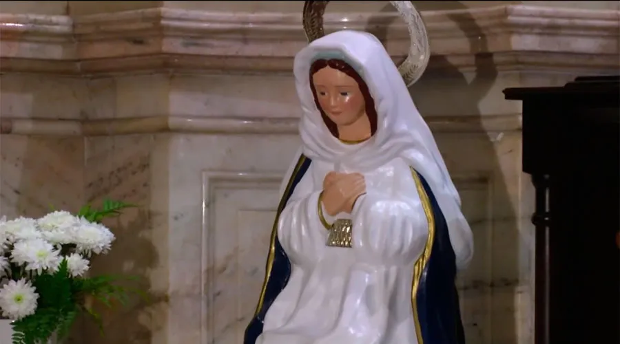 La imagen de la Inmaculada Madre del Divino Corazón Eucarístico de Jesús o Virgen de los Tres Cerritos. Crédito: Captura Youtube
