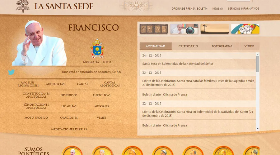 Captura de la web oficial del Vaticano www.vatican.va