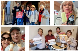 Desde distintas partes de Hispanoamérica, los Amigos Misioneros de EWTN celebraron los 44 años de la fundación de la cadena católica por Madre Angélica. Crédito: Cortesía de Amigos Misioneros de EWTN.
