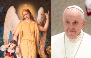 Ángel de la guarda. Crédito: Renata Sedmakova - Shutterstock Papa Francisco. Crédito: Daniel Ibáñez - EWTN
