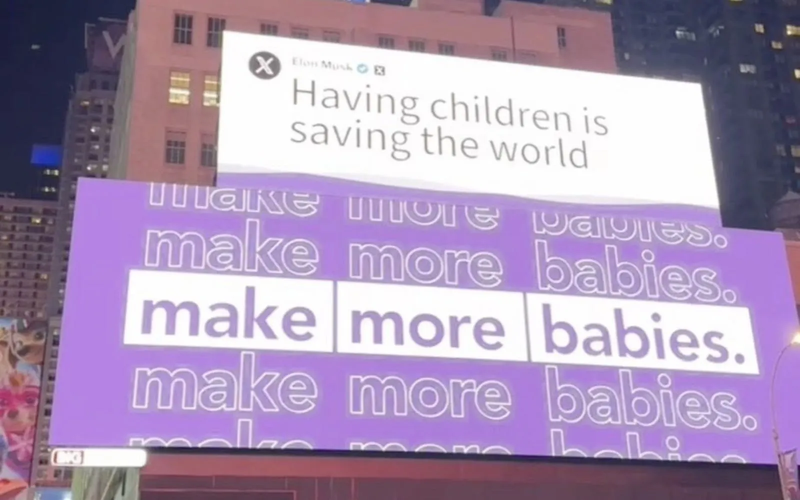 Anuncio provida de EveryLife con mensaje de Elon Musk en Times Square: "Tener hijos es salvar el mundo".?w=200&h=150