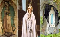 Pintura original de la Virgen de Guadalupe, imágenes de la Virgen de Fátima y de la Virgen de Lourdes.