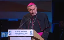 Mons. Arjan Dodaj, Arzobispo de Tiranë-Durrës (Albania) en la sesión final de los “Encuentros del Mediterráneo” en Marsella (Francia).