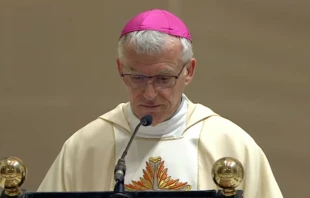 Mons. Timothy John Costelloe, Arzobispo de Perth (Australia) en la Misa del retiro previo del Sínodo de la Sinodalidad, celebrada en la Basílica de San Pedro. Crédito: Youtube Vatican News