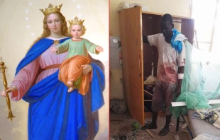 Imagen de María Auxiliadora. Crédito: Dominio Público - Wikimedia Commons Joven afectado por la bomba. Crédito: ANS