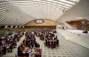 Gathering of the Synod on Synodality in the Paul VI. Audience Hall at the Vatican, October 2023. Crédito: Daniel Ibáñez / CNA