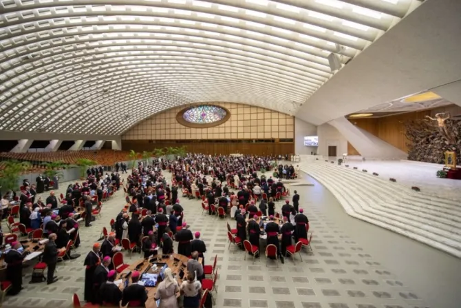 Gathering of the Synod on Synodality in the Paul VI. Audience Hall at the Vatican, October 2023.