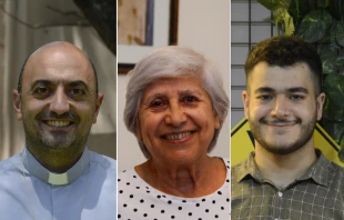 Izq. a der.: Mons. Jules Boutros, Afifeh Bachir y Maroun El Khawand. Crédito: ACN