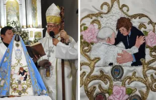 Obispo bendice la imagen de la Virgen/Detalle del manto Crédito: Página de Facebook - Prensa Iglesia Catamarca