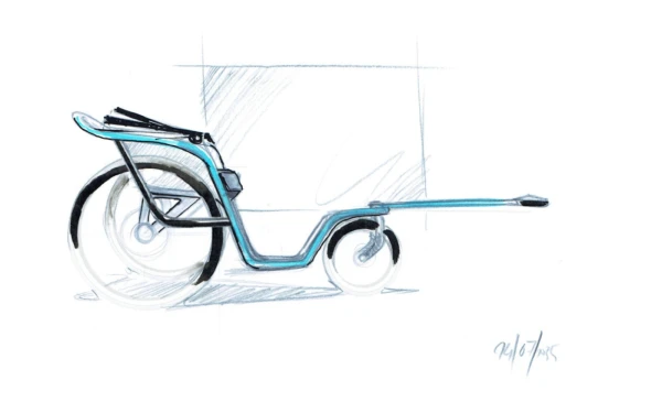 Boceto sin capota del nuevo modelo del carro azul que se revé incorporar en el Santuario de Lourdes. Crédito: HDNL.