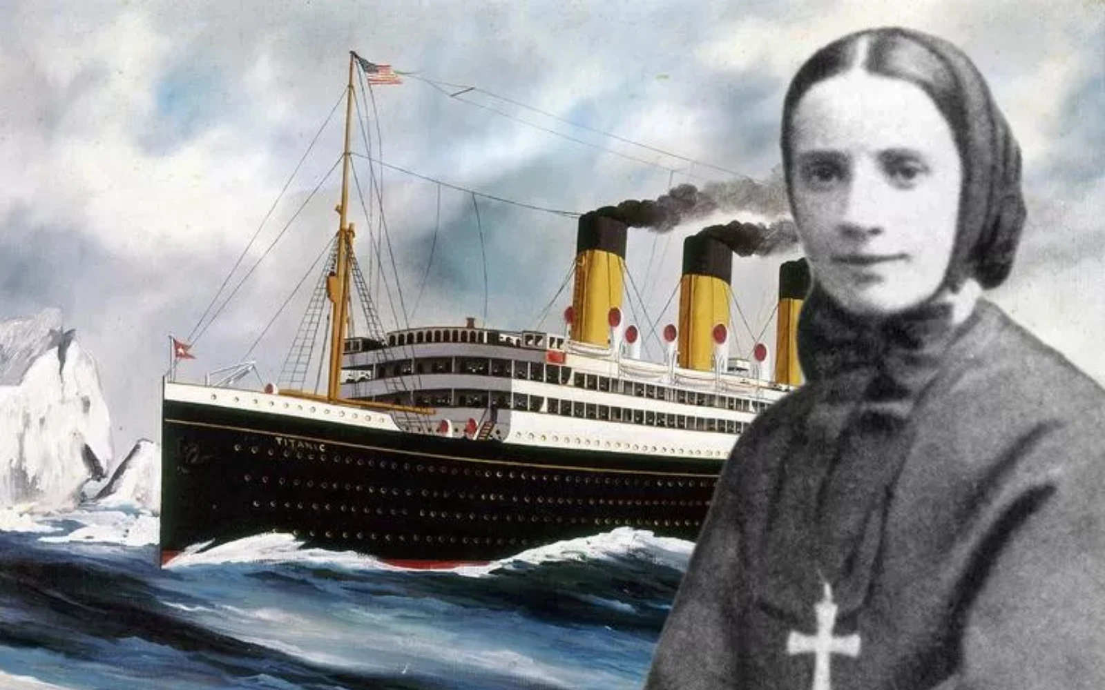 Una fotografía de Santa Francisca Cabrini, de 1880, año en que fundó su orden, se ve junto a una pintura de 1913 de Harry J. Jansen, 'El vapor Titanic'.?w=200&h=150