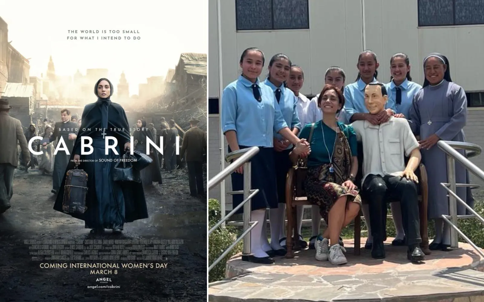 Cartel de "Cabrini" / Christiana Dell'Anna junto a alumnas y una religiosa en la Villa de las Niñas en Chalco, México.?w=200&h=150