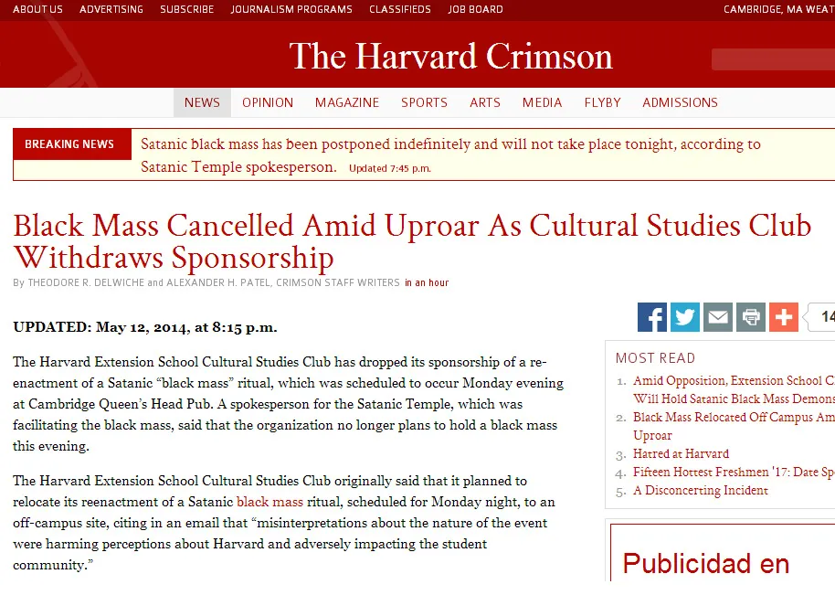 Cancelan misa negra satánica en Universidad de Harvard
