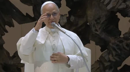 El Papa León XIV, al inicio de la Audiencia General del 27 de agosto de 2025.