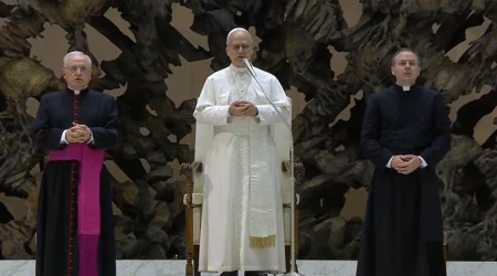 El Papa León XIV, durante el rezo del Padrenuestro en la Audiencia General del 27 de agosto de 2025.